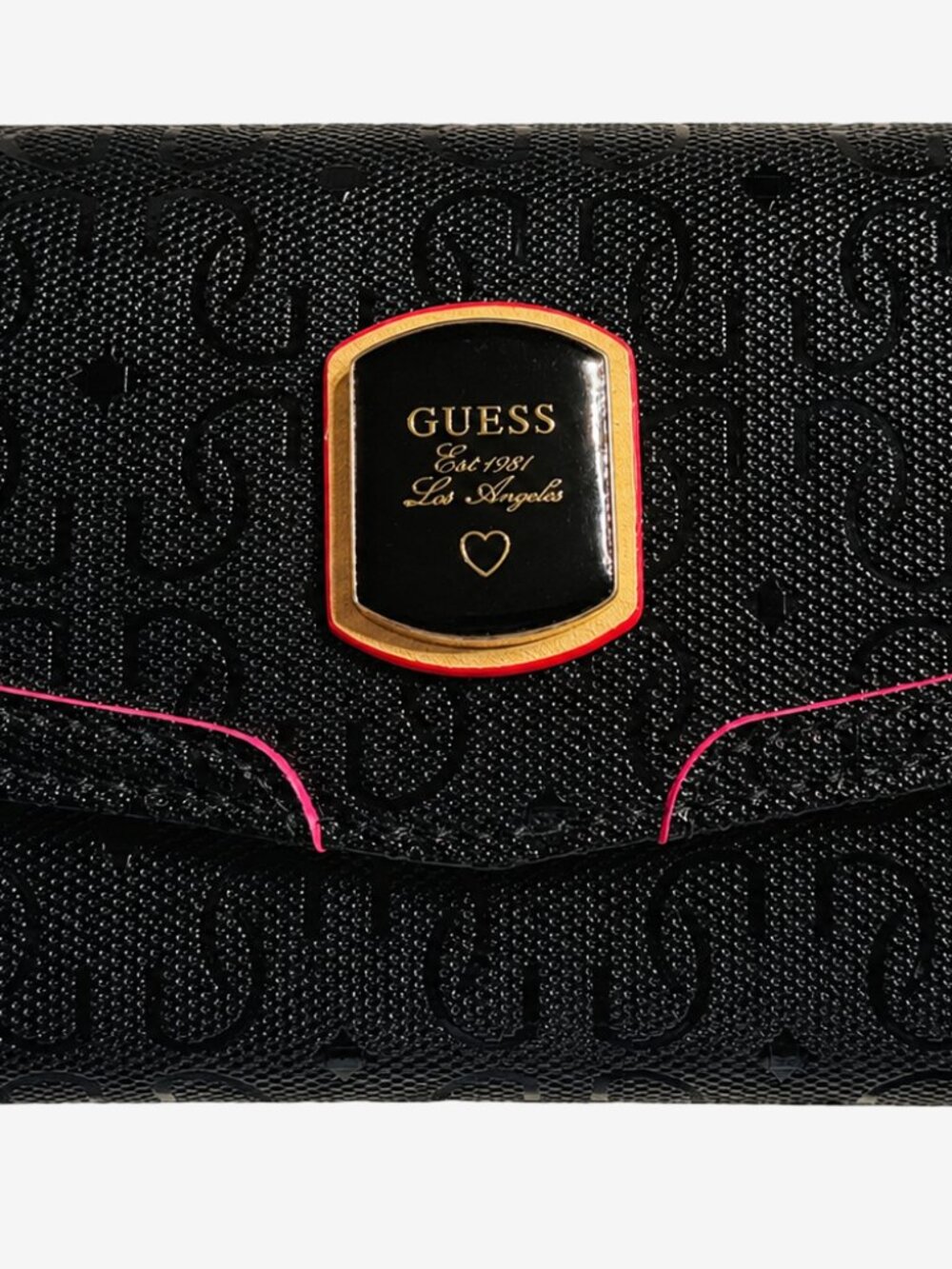 GUESS Black Pink Monogram Long Wallet Y2K Logo Flap Zip Coin Pocket